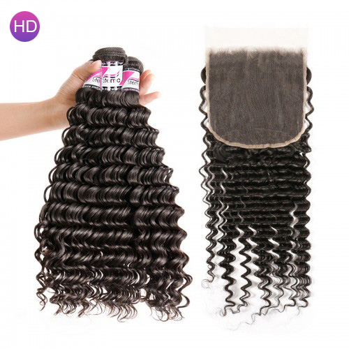 Stema Virgin Deep Wave Hair With 6x6 HD & Transparent Lace Closure